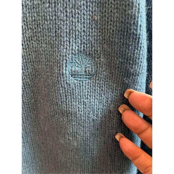 Timberland Light Blue Wool Quarter Zip Side Pocket Side Pocket Sweater sz L NWT - Picture 2 of 6